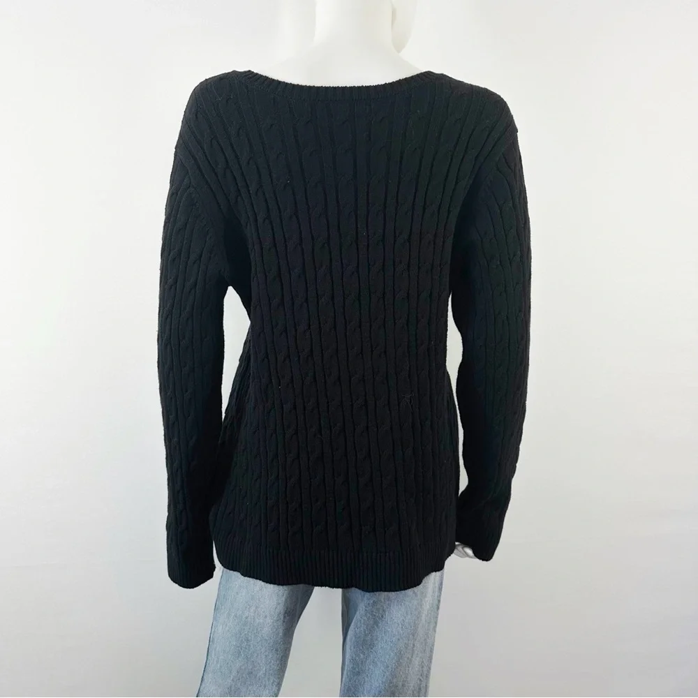 Charter Club Black Cable Knit Sweater Size 1X Casual Classic Winter Preppy NEW - Picture 6 of 10